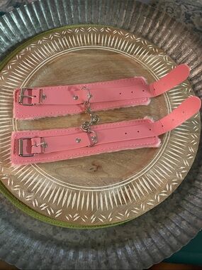 Pink Faux Leather Wrist Cuffs with Chain